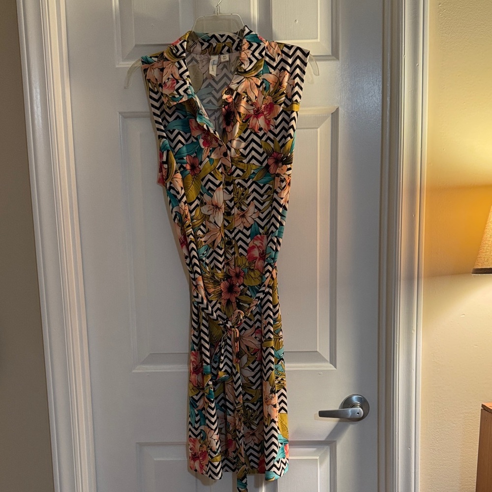 Tacera Multicolor Floral Chevron Midi Dress